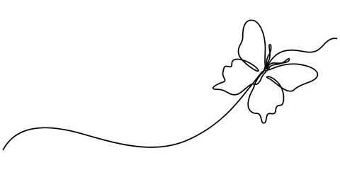 Butterfly in One continuous line drawing, Butterfly Continuous Line Icon, Continuous line drawing of beautiful butterfly. Single one line art of flying abstract butterfly for salon or spa business.
