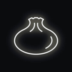 Simple white neon sign showing a bao bun on a black background, perfect for attracting hungry customers