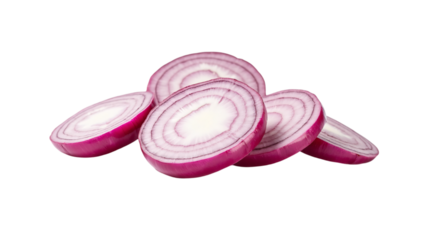 Freshly Cut Red Onion Slices Isolated on a Transparent Background (PNG).