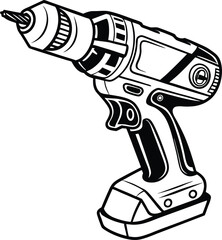 Power Drill Silhouette - A Minimalist Depiction of a Cordless Power Tool in Bold Black and White