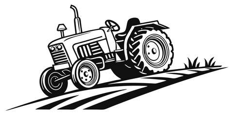 tractor logo, black outline, vector graphic, transparent background
