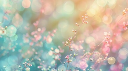 Delicate floral bokeh background featuring soft pastel colors creating a dreamy and serene atmosphere perfect for greeting cards, invitations, and other creative projects