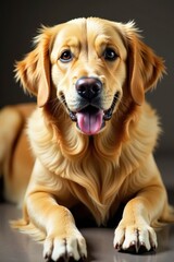 Golden retriever lying down, fluffy fur, bright eyes , white background, golden retriever dog, adorable