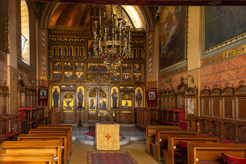 ZAGREB, CROATIA. Scenes from the life of Mary and Jesus, detail of Iconostasis in Greek Catholic...