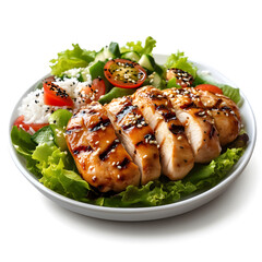Gourmet Healthy Dinner Plate with Grilled Chicken Pork Salad and Vegetables