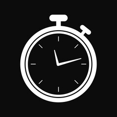 White stopwatch icon on black background