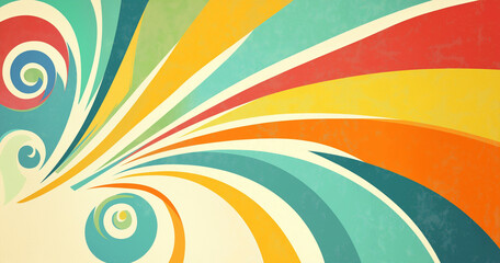 Fototapeta premium Retro Groovy Rainbow Stripes Illustration 1960s-Inspired Bold Colors and Swirling Patterns for Fun, Energetic, and Joyful Designs