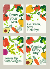 Set of 4 vegetable poster designs.