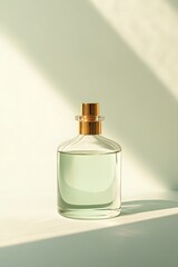 Naklejka premium Minimalist Glass Bottle with Luxurious Golden Cap in Pastel Studio Setting
