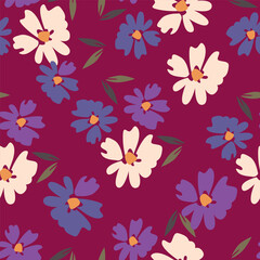 Hand drawn flowers seamless pattern