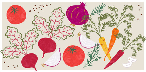 Hand-Drawn Organic Vegetables