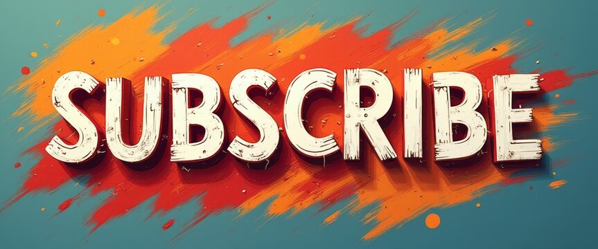 The image features the word Subscribe in large, bold letters, surrounded by dynamic splashes of orange and yellow against a cool blue background. This eye-catching design is perfect for drawing