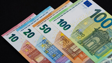 banknotes of various countries. euro photos.