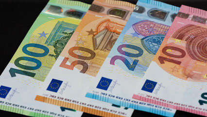 banknotes of various countries. euro photos.