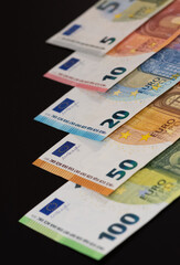 banknotes of various countries. euro photos.