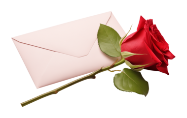 Love Letter and Red Rose for Valentines Day Isolated on Transparent Background PNG
