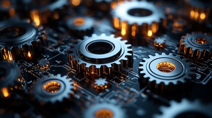 futuristic gears and circuitry technology background