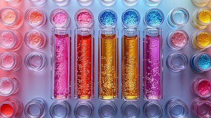 vibrant colorful liquid chemistry in test tubes for scientific backgrounds and designs