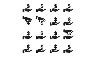 Set of Vector Silhouettes Featuring Hands with Dollar Signs Representing Finance and Transactions