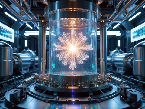 Innovative reactor demonstrating thermonuclear fusion process within a modern laboratory environment
