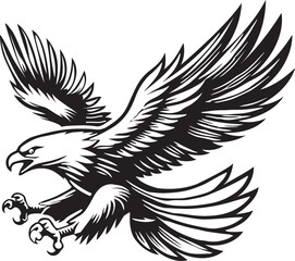 A soaring eagle with vector and line art silhouette illustration white background