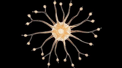 Neuron cell digital rendering,  black background, medical research