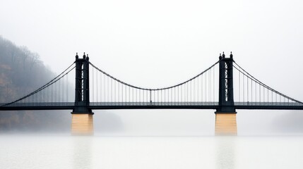 Fototapeta premium Serene Suspension Bridge in Misty River Landscape