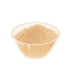Ginger powder in bowl in flat design. Aromatic spice, dry beige condiment. Vector illustration isolated.