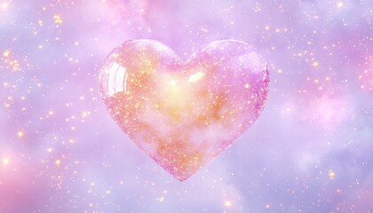 Obraz premium Glimmering Pink and Gold Heart in a Sparkling Galaxy