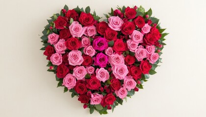 Heart Shaped Arrangement of Red and Pink Roses