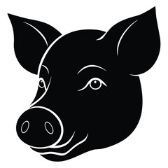 Pig Head Silhouette Art and Mule Pig Black Color Design Illustration