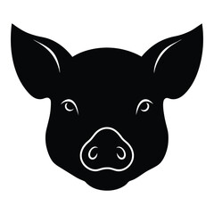 Pig Head Silhouette Art and Mule Pig Black Color Design Illustration