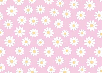 Seamless pattern with white daisies on pink background