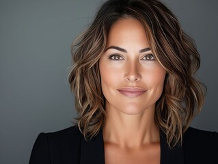 A woman with shoulder length brown hair and a black blazer