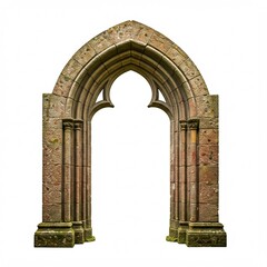 Old Decayed Medieval Gothic Doorway Isolated on White Background
