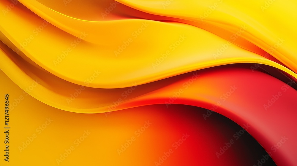 Poster smooth, undulating waves of yellow and red create a vibrant and dynamic abstract composition, flowin