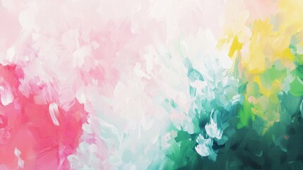 Fototapeta premium Wide brush strokes create an abstract painting with a dreamy blend of green, pink, and white hues, perfect for backgrounds and artistic projects
