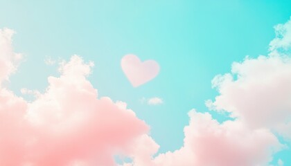 Pastel Sky with Heart Shaped Cloud Romantic Dreamy Background