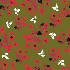 Hand drawn flowers seamless pattern