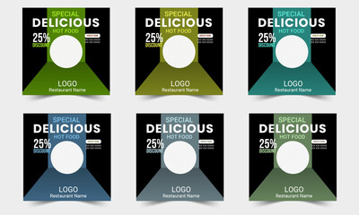 Editable social media post templates for food promotion and marketing. Customizable social media templates for restaurant offers and food ads.