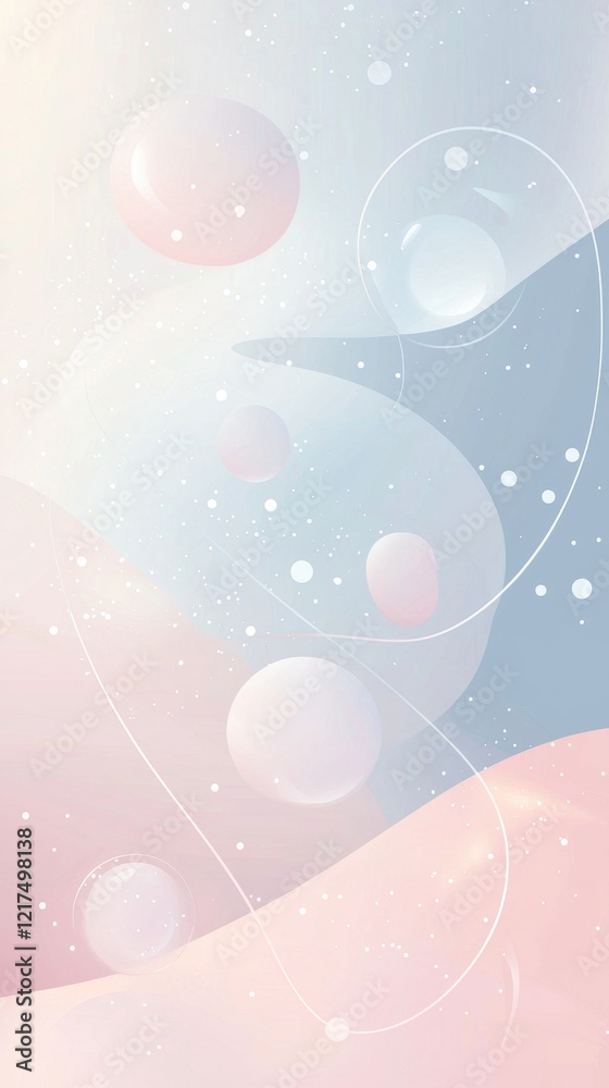 Poster this abstract background features a pastel color palette with floating bubbles and swirling lines, c