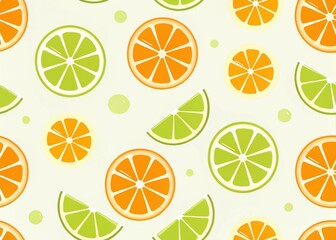 Seamless pattern featuring various slices of oranges and limes on white background