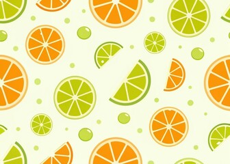 Seamless pattern featuring various slices of oranges and limes on white background