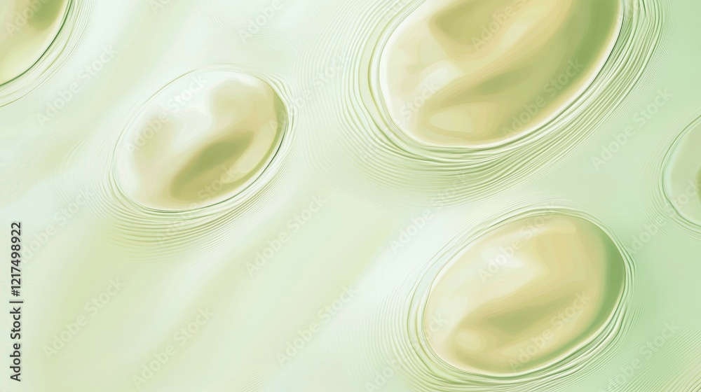 Poster smooth, reflective green and gold spheres create concentric circles on a smooth surface, forming a v
