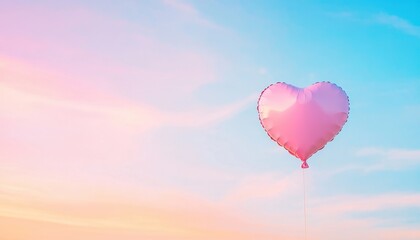 Fototapeta premium Pink Heart Shaped Balloon Floating in a Pastel Sky at Sunset