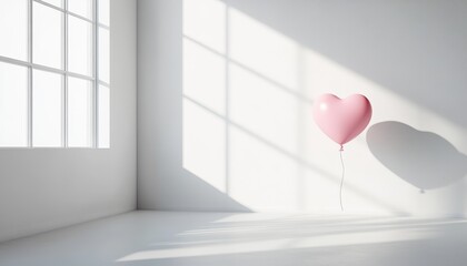 Pink Heart Shaped Balloon in a Bright White Room