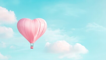 Fototapeta premium Pink Heart Shaped Hot Air Balloon Floating in a Dreamy Pastel Sky