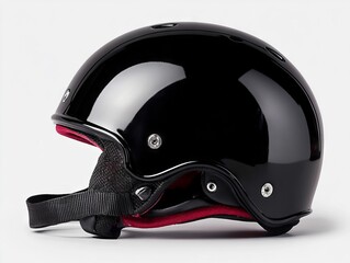 Fototapeta premium A black helmet with a red visor on a white background
