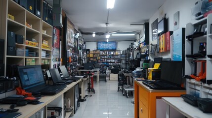 Inside a Tech Store: Rows of Laptops, Computer Parts and Accessories
