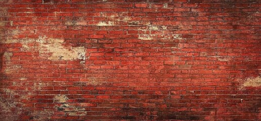 Obraz premium Red Brick Wall Texture Background Grunge Vintage Aged Weathered Worn Distressed Masonry Urban Industrial Building Construction Architecture Design Pattern Surface Material